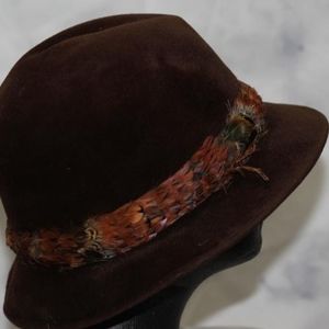 Cavanagh New York Brown Fedora silk Feather Hat